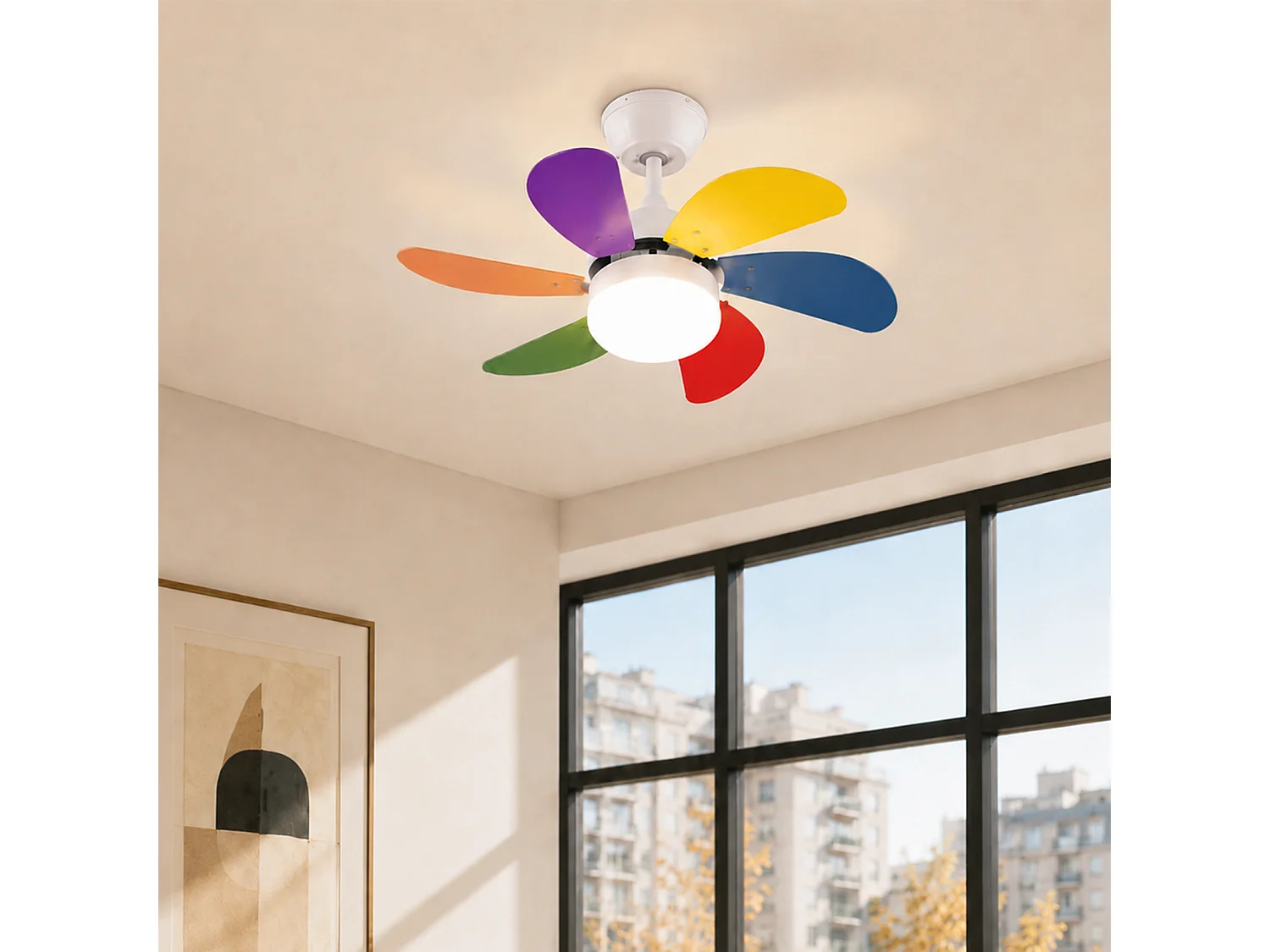 NETTLIFE Ventilateur de plafond blanc avec éclairage, télécommande, silencieux, avec minuterie, 6 pales, pour chambre à coucher