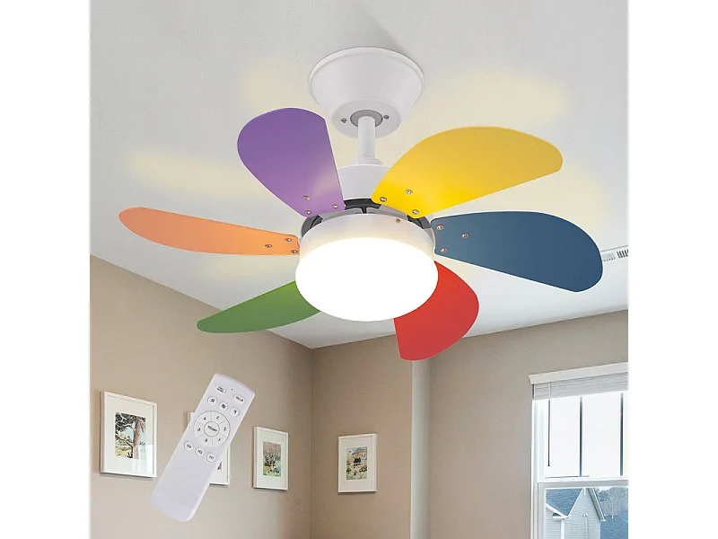 NETTLIFE Ventilateur de plafond blanc avec éclairage, télécommande, silencieux, avec minuterie, 6 pales, pour chambre à coucher