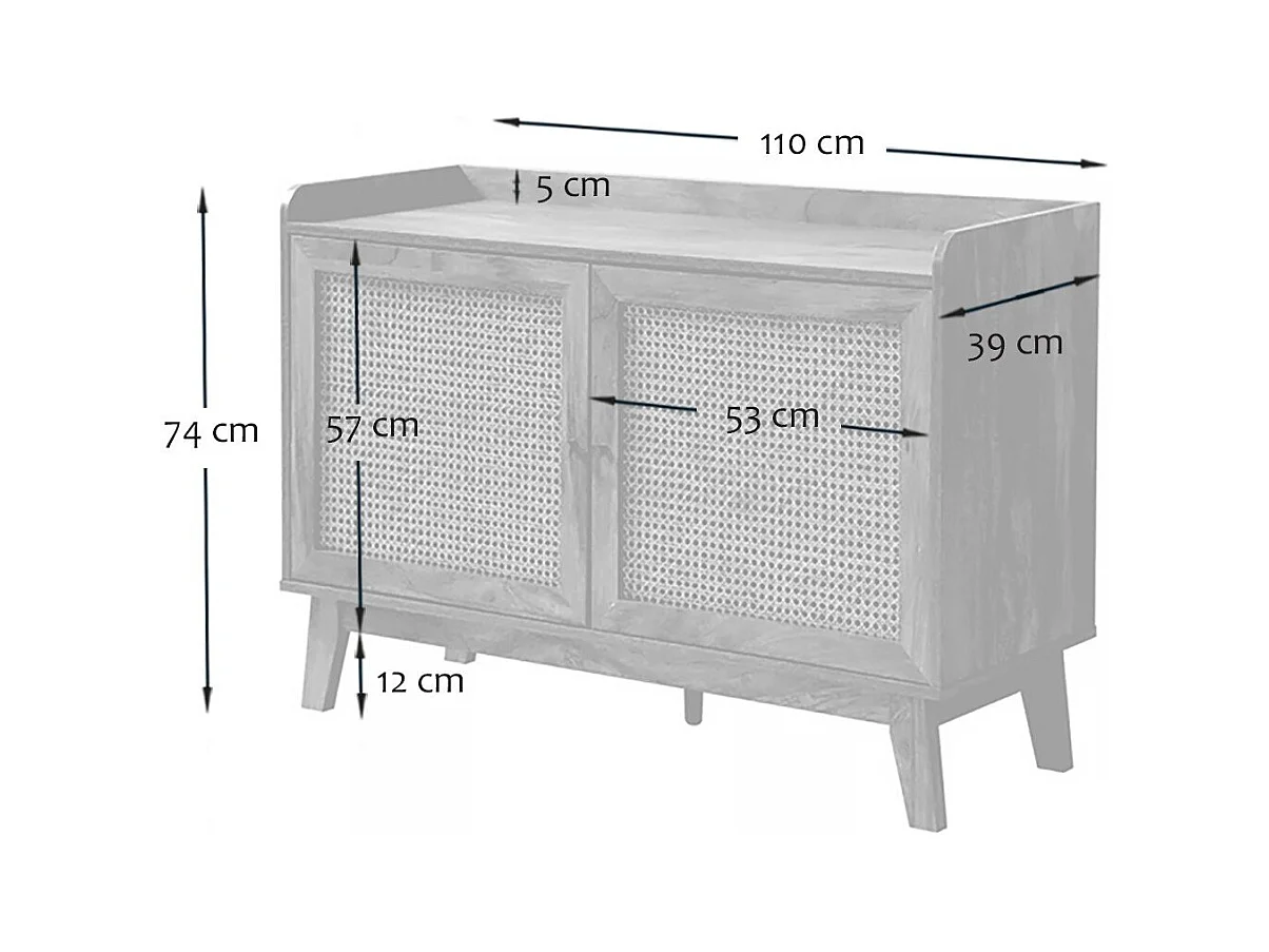 Buffet 2 Portes en Cannage Rotin L110 cm - PALMO