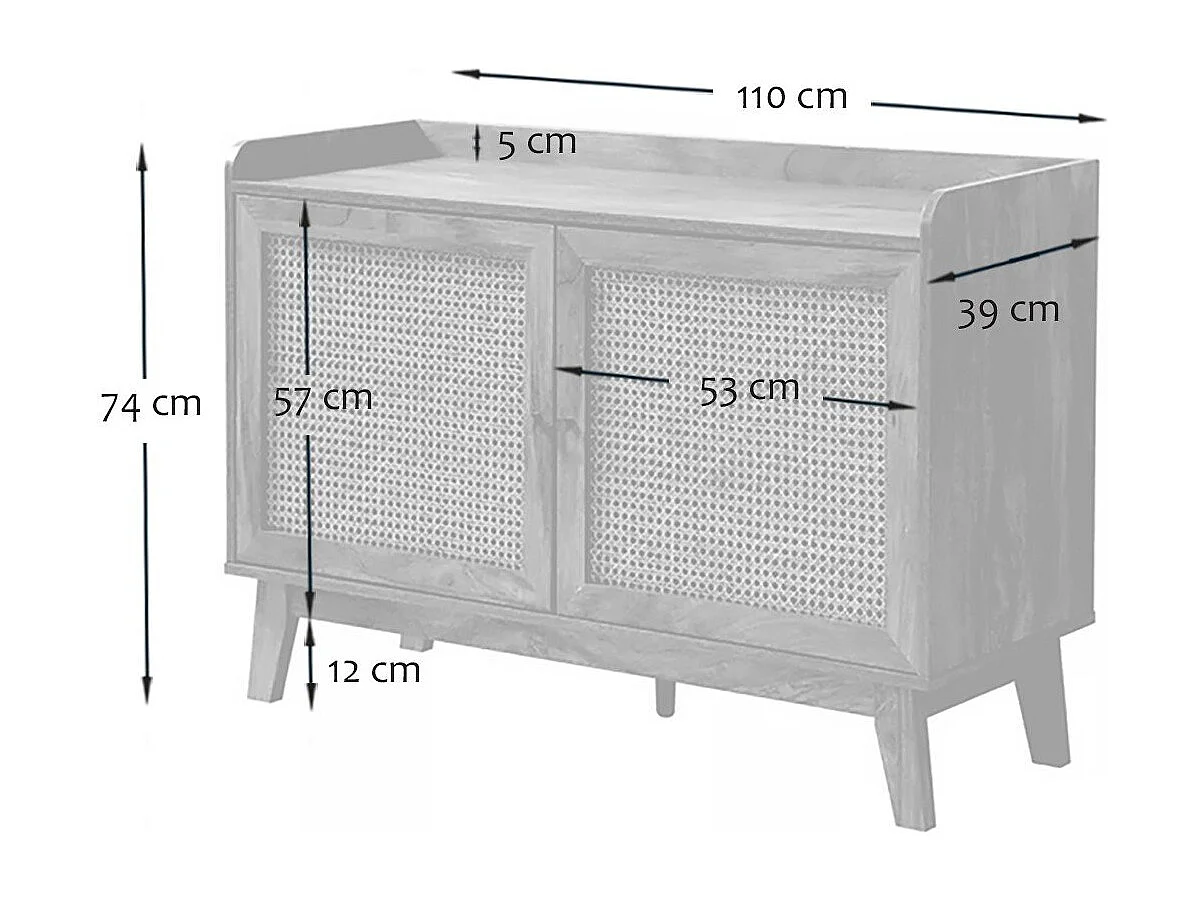 Buffet 2 Portes en Cannage Rotin L110 cm - PALMO