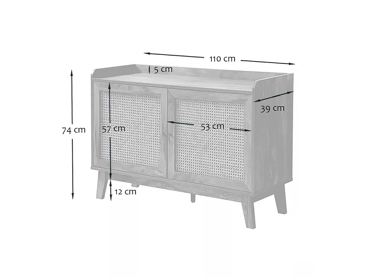 Buffet 2 Portes en Cannage Rotin L110 cm - PALMO
