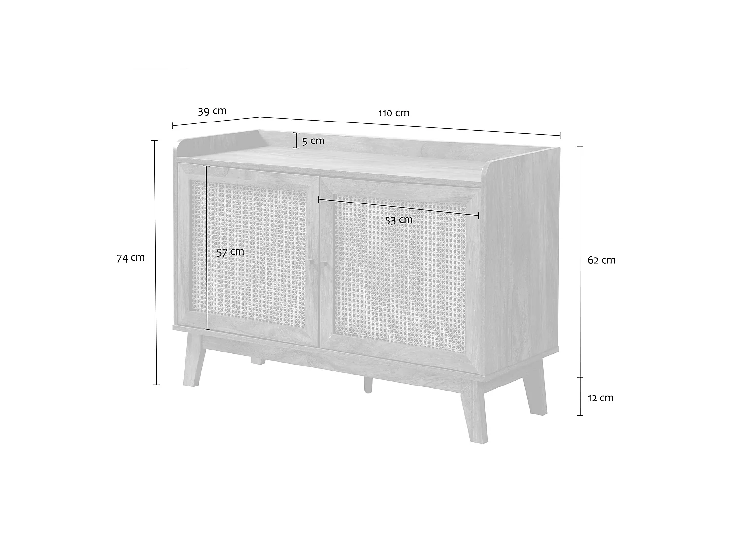 Buffet 2 Portes en Cannage Rotin L110 cm - PALMO