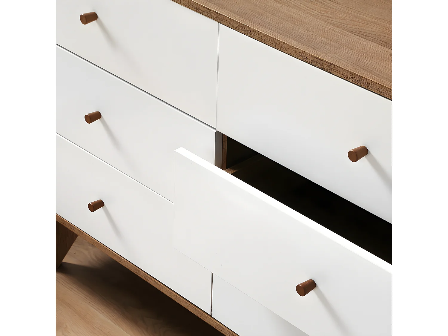 Cómoda de 6 Cajones Efecto Madera y Blanco - ALBURA