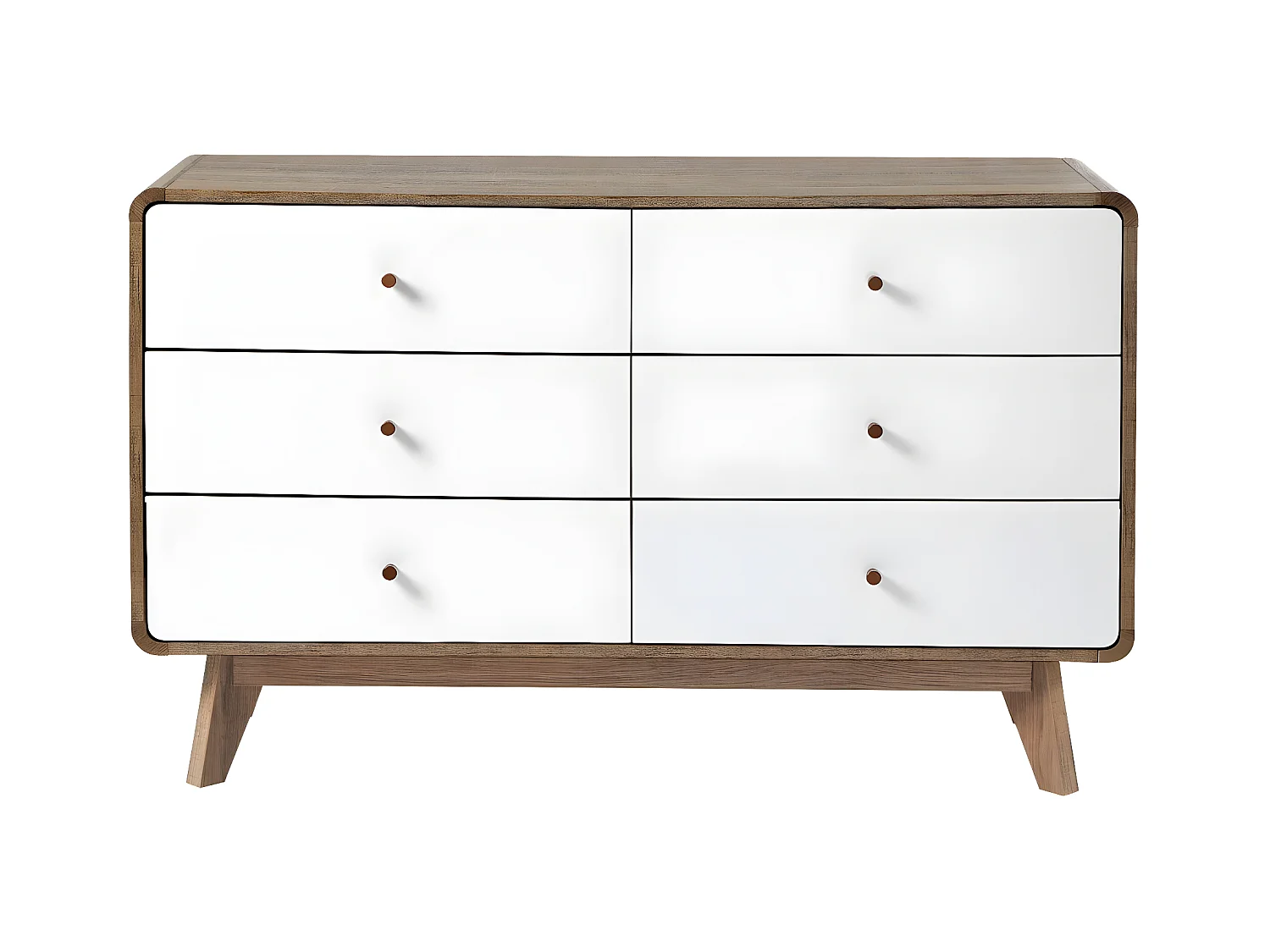 Commode 6 Tiroirs Décor Bois et Blanc - ALBURA