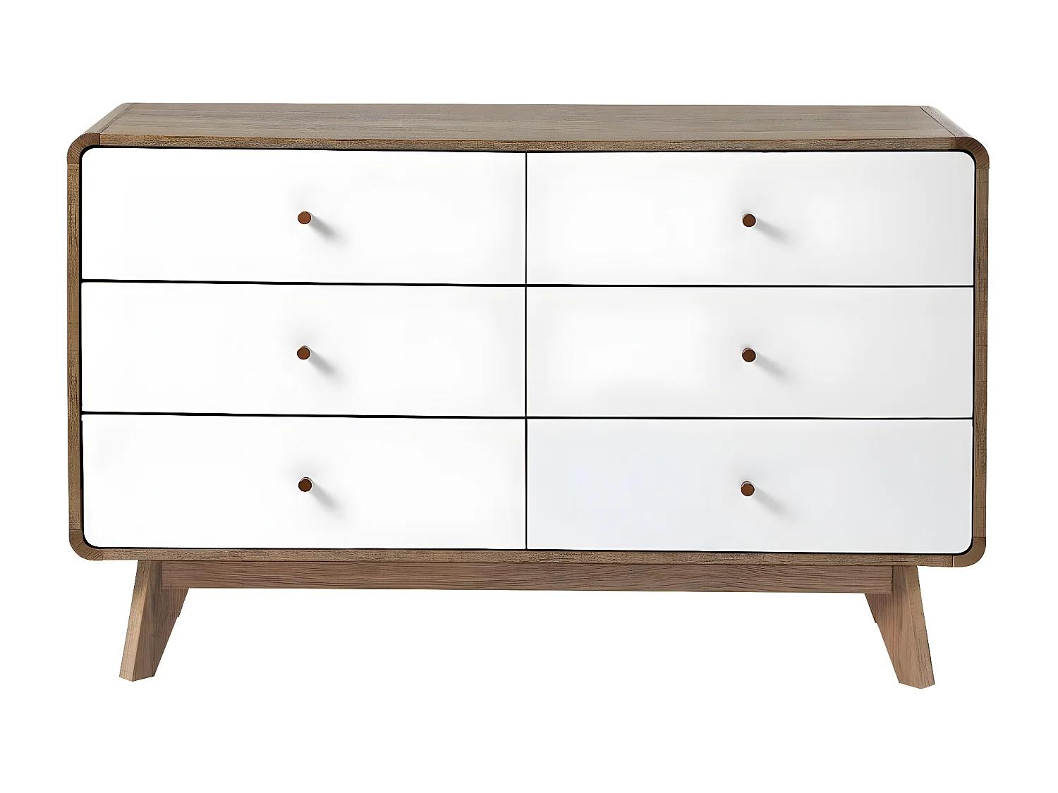 Commode 6 Tiroirs Décor Bois et Blanc - ALBURA