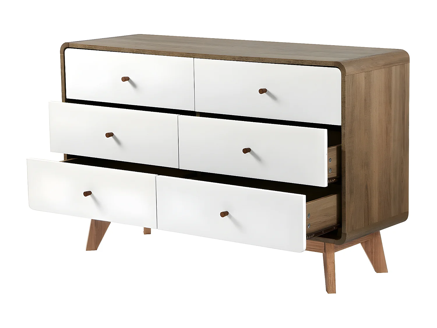 Commode 6 Tiroirs Décor Bois et Blanc - ALBURA