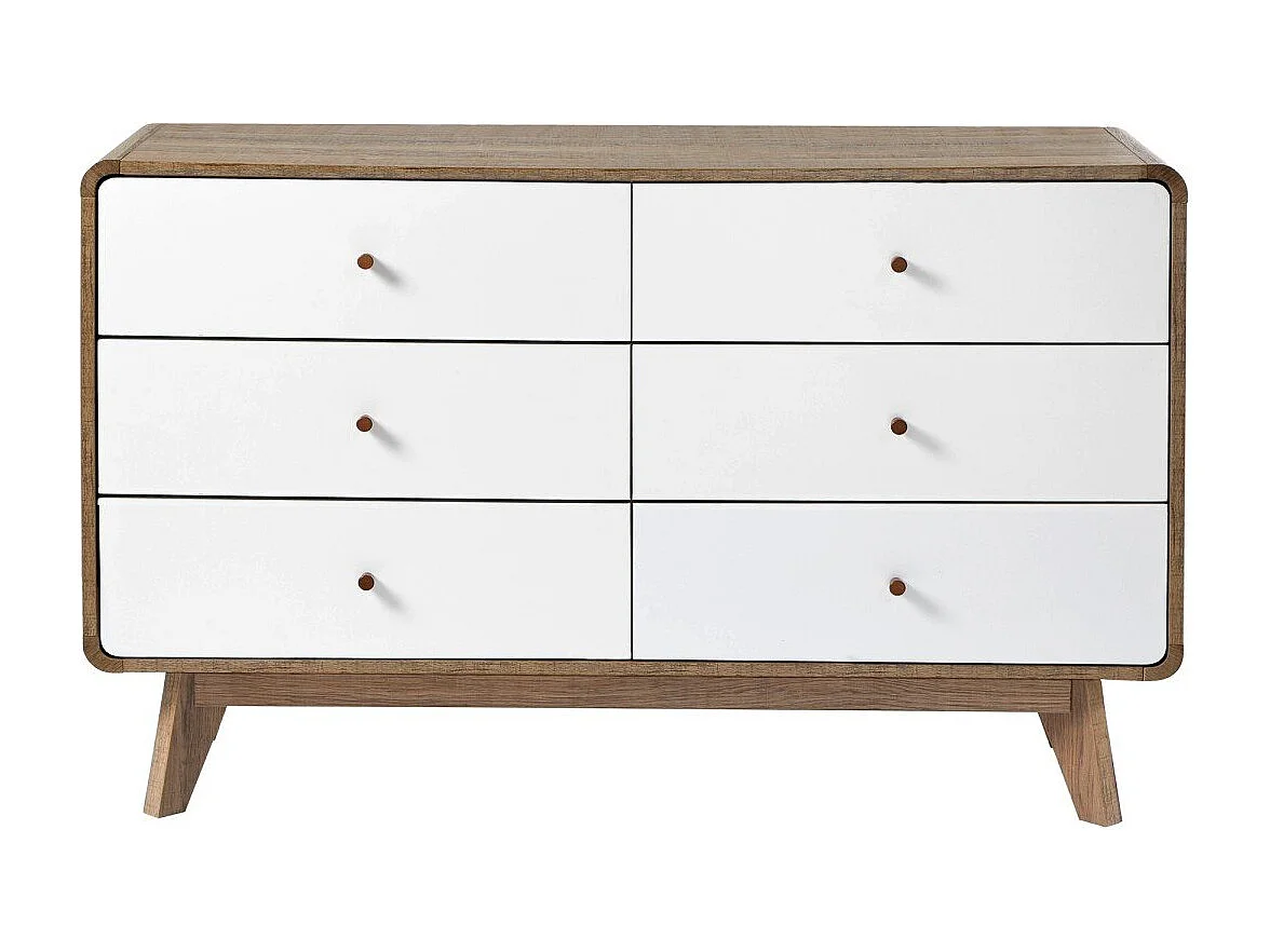 Commode 6 Tiroirs Décor Bois et Blanc - ALBURA