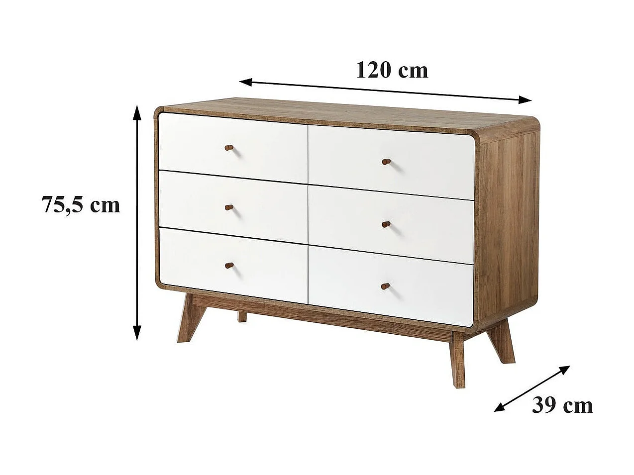Commode 6 Tiroirs Décor Bois et Blanc - ALBURA