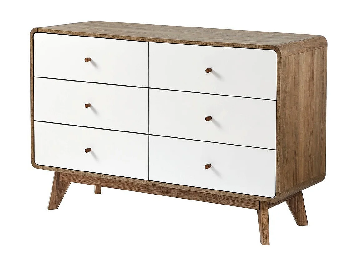 Commode 6 Tiroirs Décor Bois et Blanc - ALBURA