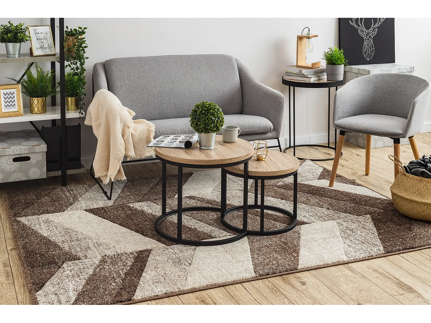 Tapis FEEL 5673/15044 CHEVRON marron foncé / beige / crème et gris 120x170 cm