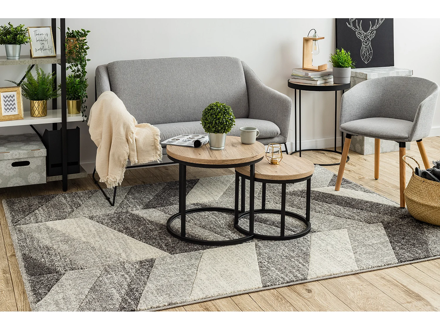 Teppich FEEL 5673/16811 FISCHGRÄTENMUSTER grau / anthrazit / creme 80x150 cm