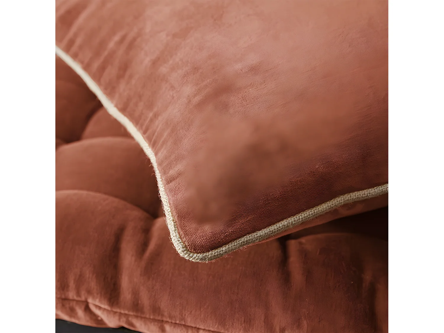 HARRIS - Coussin Déhoussable 45x45cm Velours de Coton Coloris Terracotta