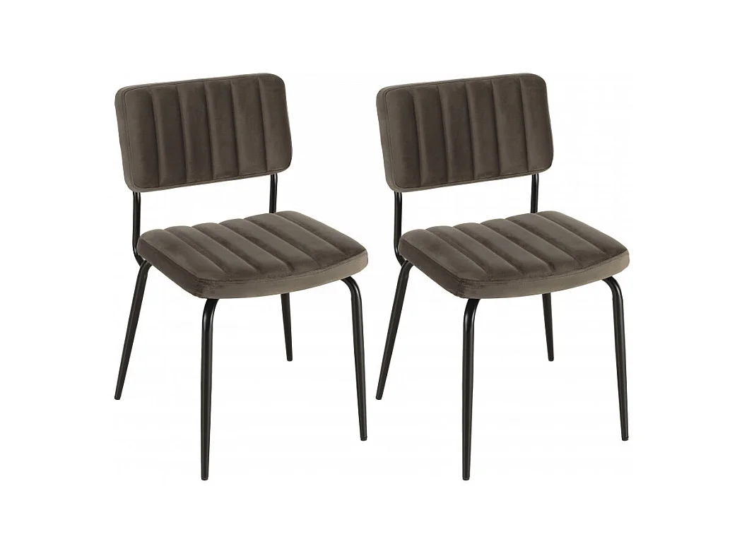 AGATHE - Lot de 2 chaises velours gris foncé pieds en métal noir