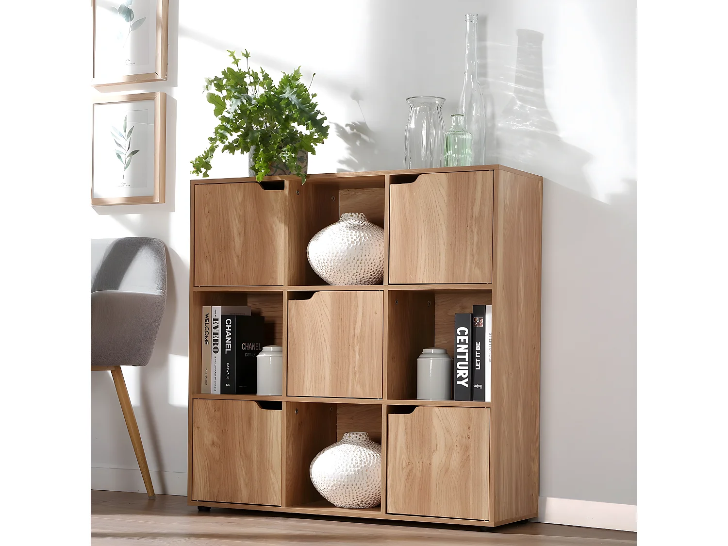 Meuble 9 cases avec 5 portes décor bois L89cm - MODU