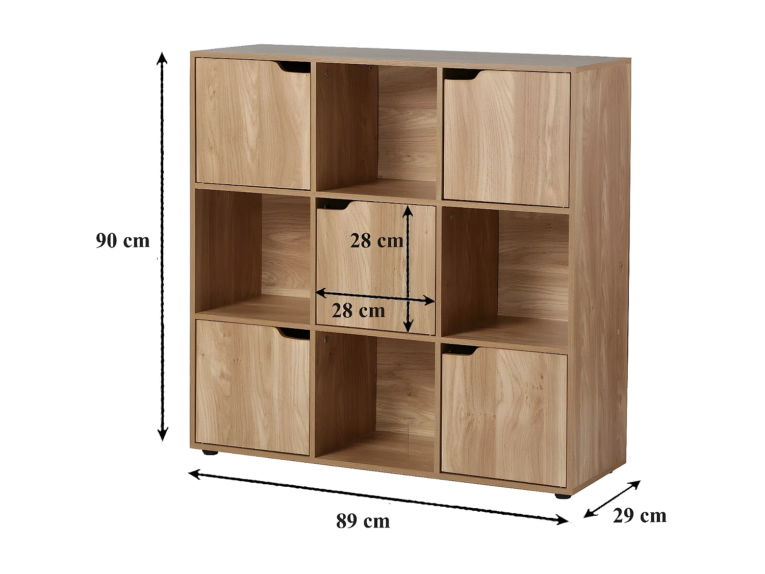Meuble 9 cases avec 5 portes décor bois L89cm - MODU