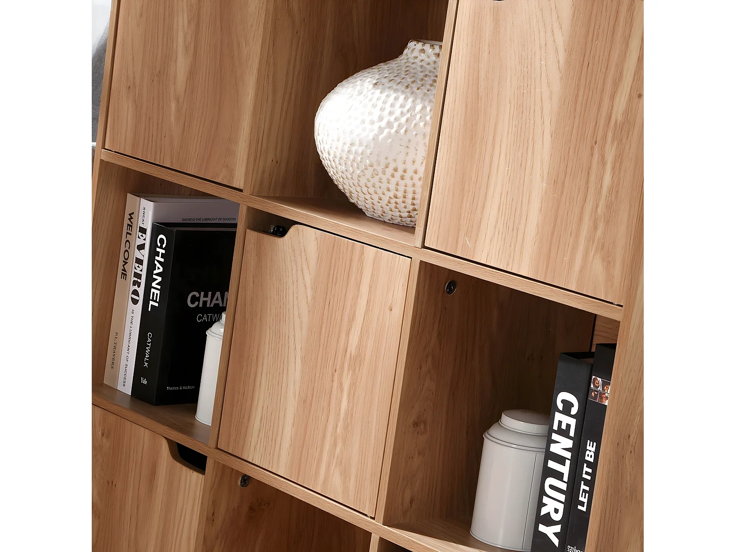 Meuble 9 cases avec 5 portes décor bois L89cm - MODU