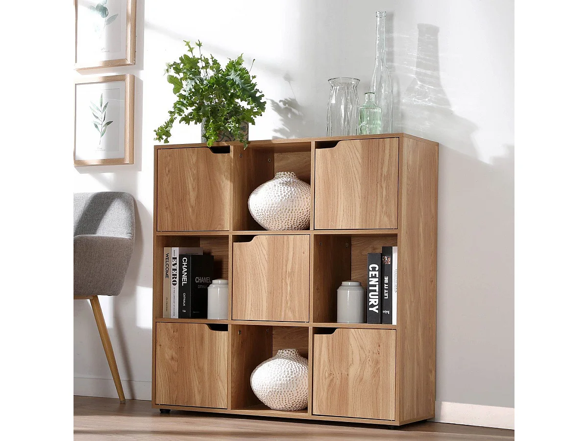 Meuble 9 cases avec 5 portes décor bois L89cm - MODU