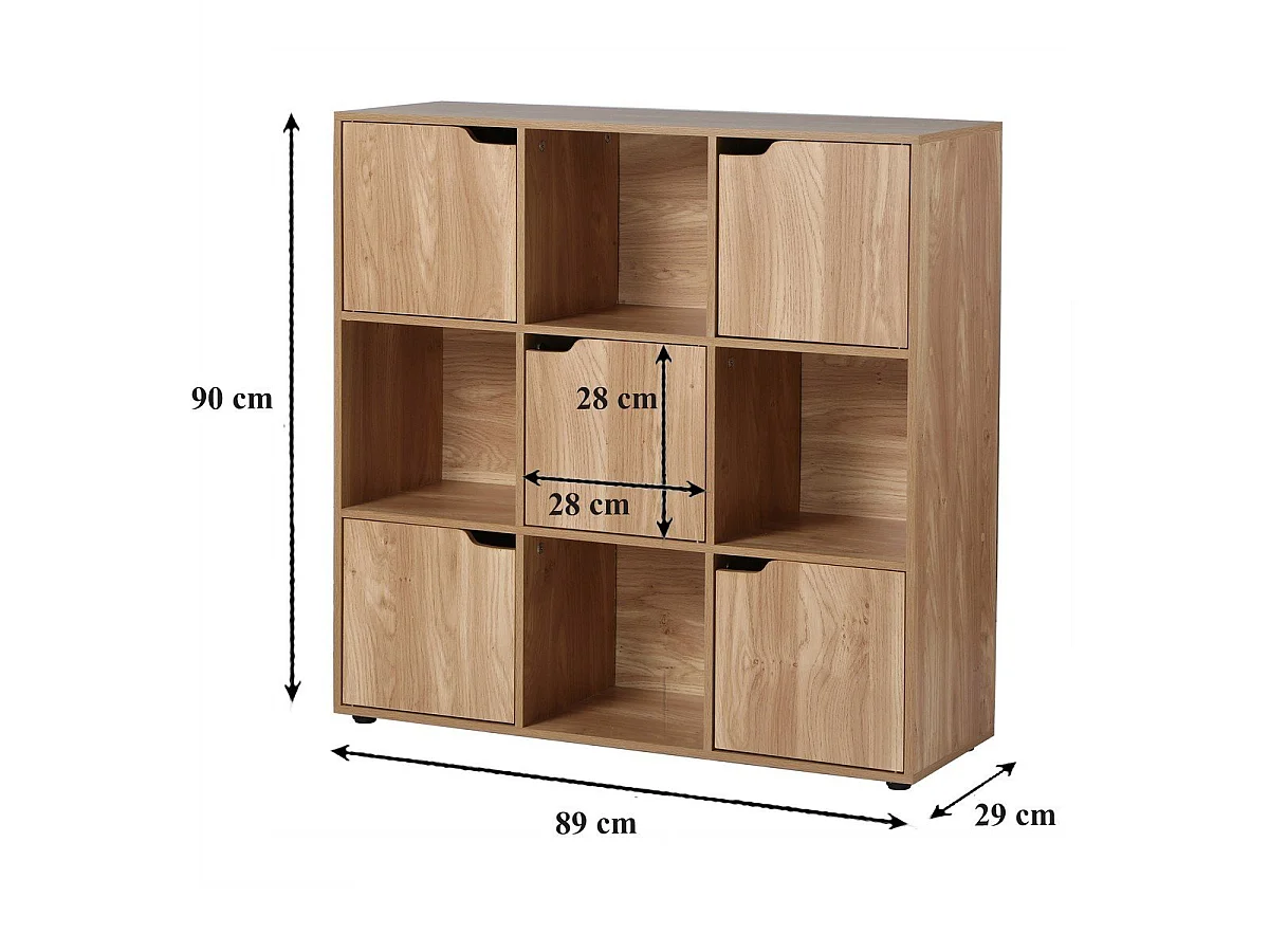 Meuble 9 cases avec 5 portes décor bois L89cm - MODU