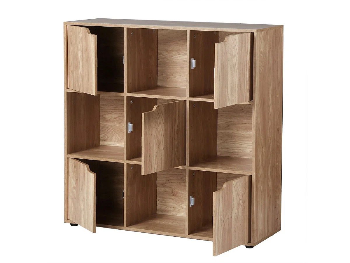 Meuble 9 cases avec 5 portes décor bois L89cm - MODU