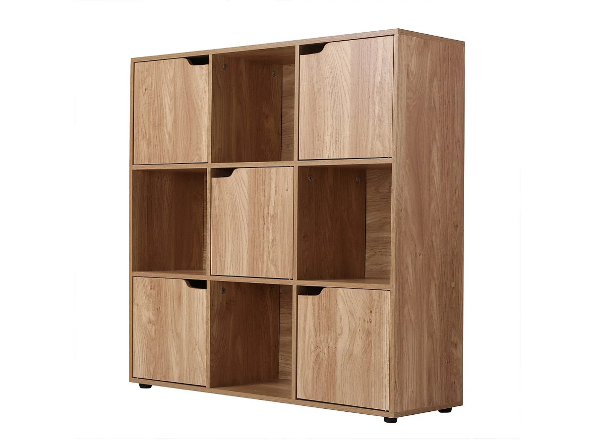 Meuble 9 cases avec 5 portes décor bois L89cm - MODU