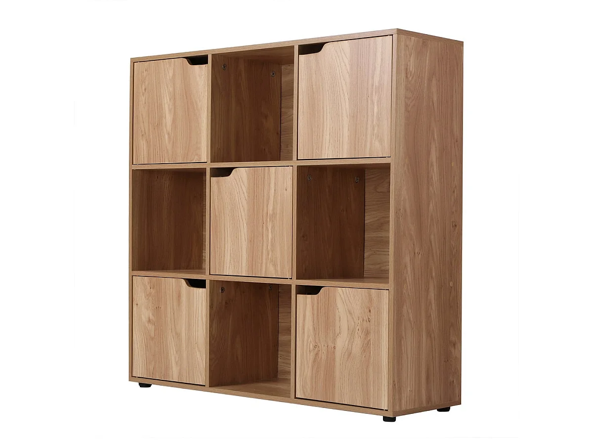 Meuble 9 cases avec 5 portes décor bois L89cm - MODU
