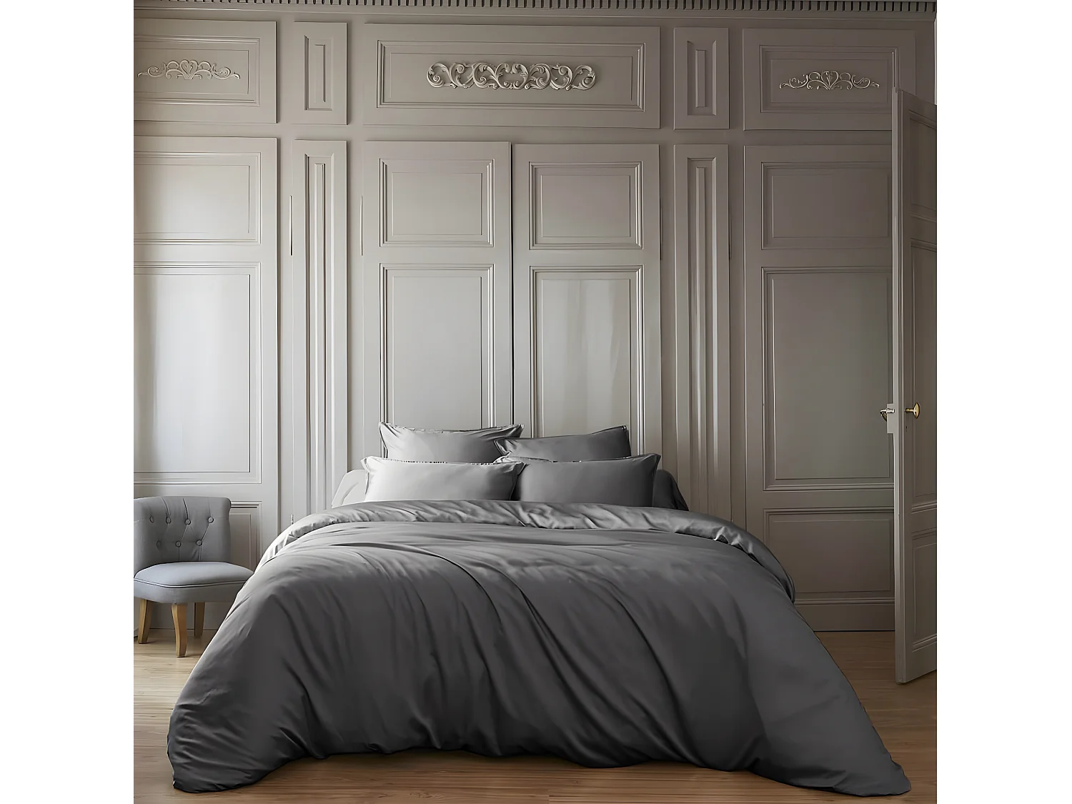 DALIA - Housse de Couette 240x220cm 100 % Viscose de Bambou Granit