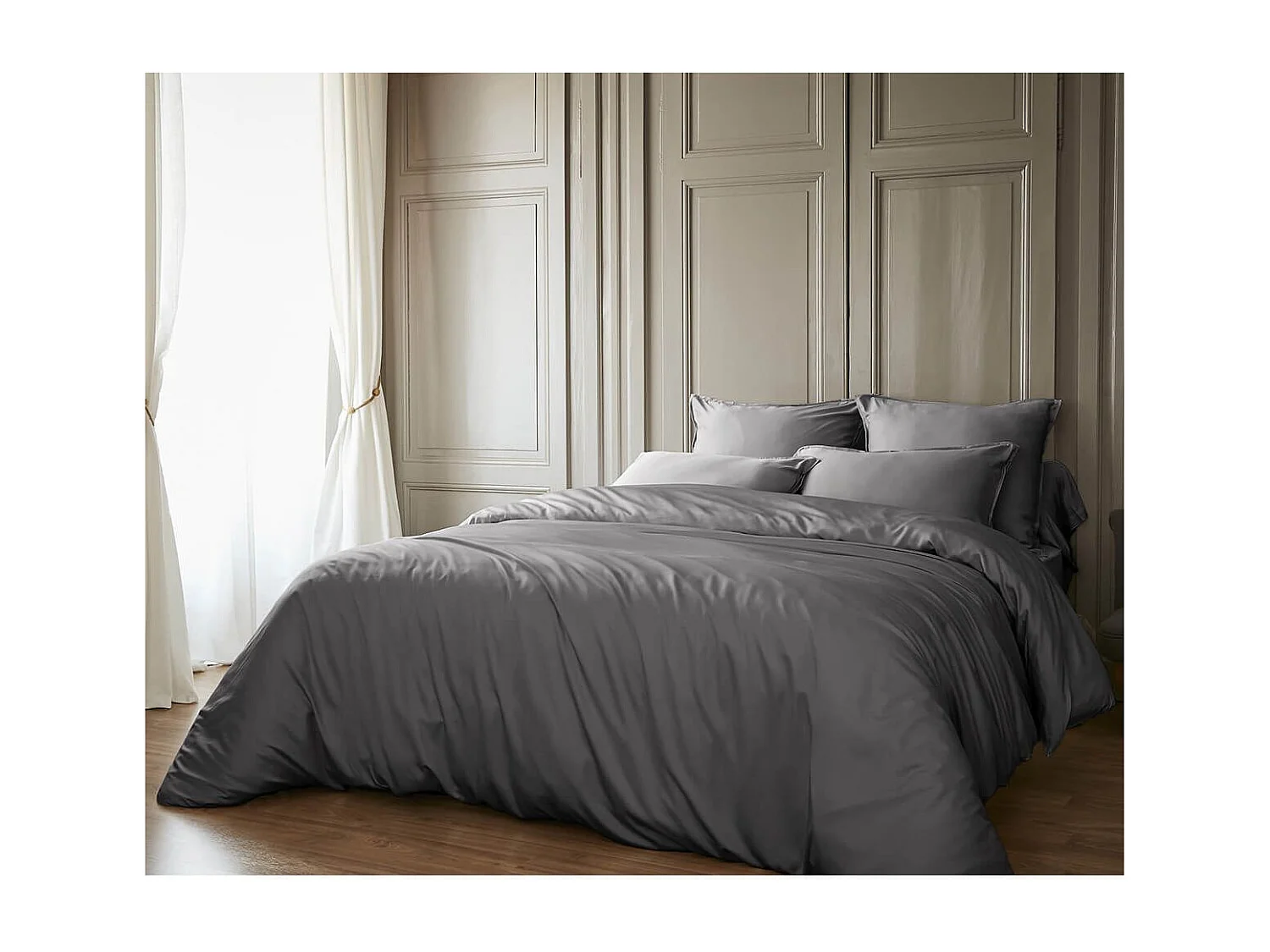 DALIA - Housse de Couette 240x220cm 100 % Viscose de Bambou Granit