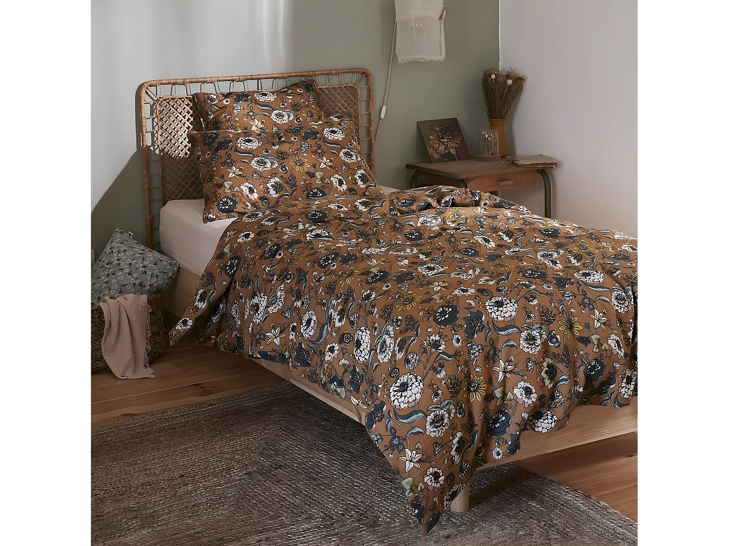 OXALIS - Housse de Couette 140x200cm Gaze de Coton Motifs Fleurs