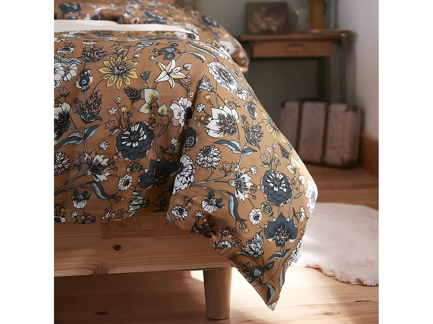 OXALIS - Housse de Couette 140x200cm Gaze de Coton Motifs Fleurs