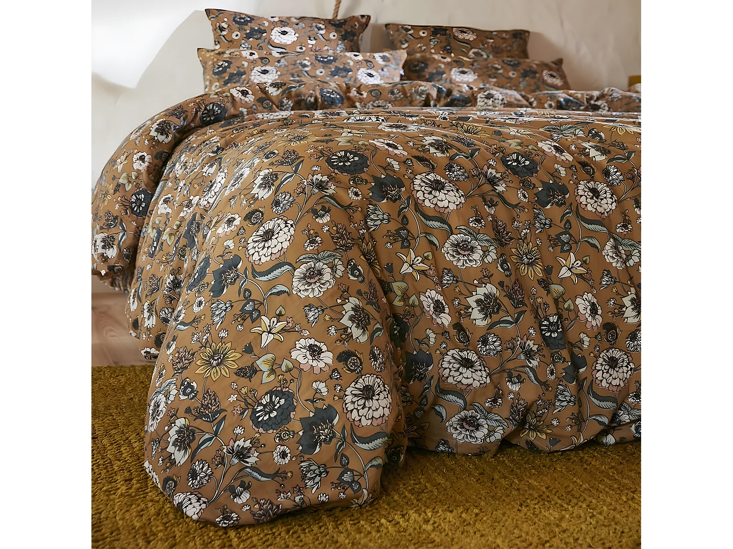 OXALIS - Housse de Couette 200x200cm Gaze de Coton Motifs Fleurs