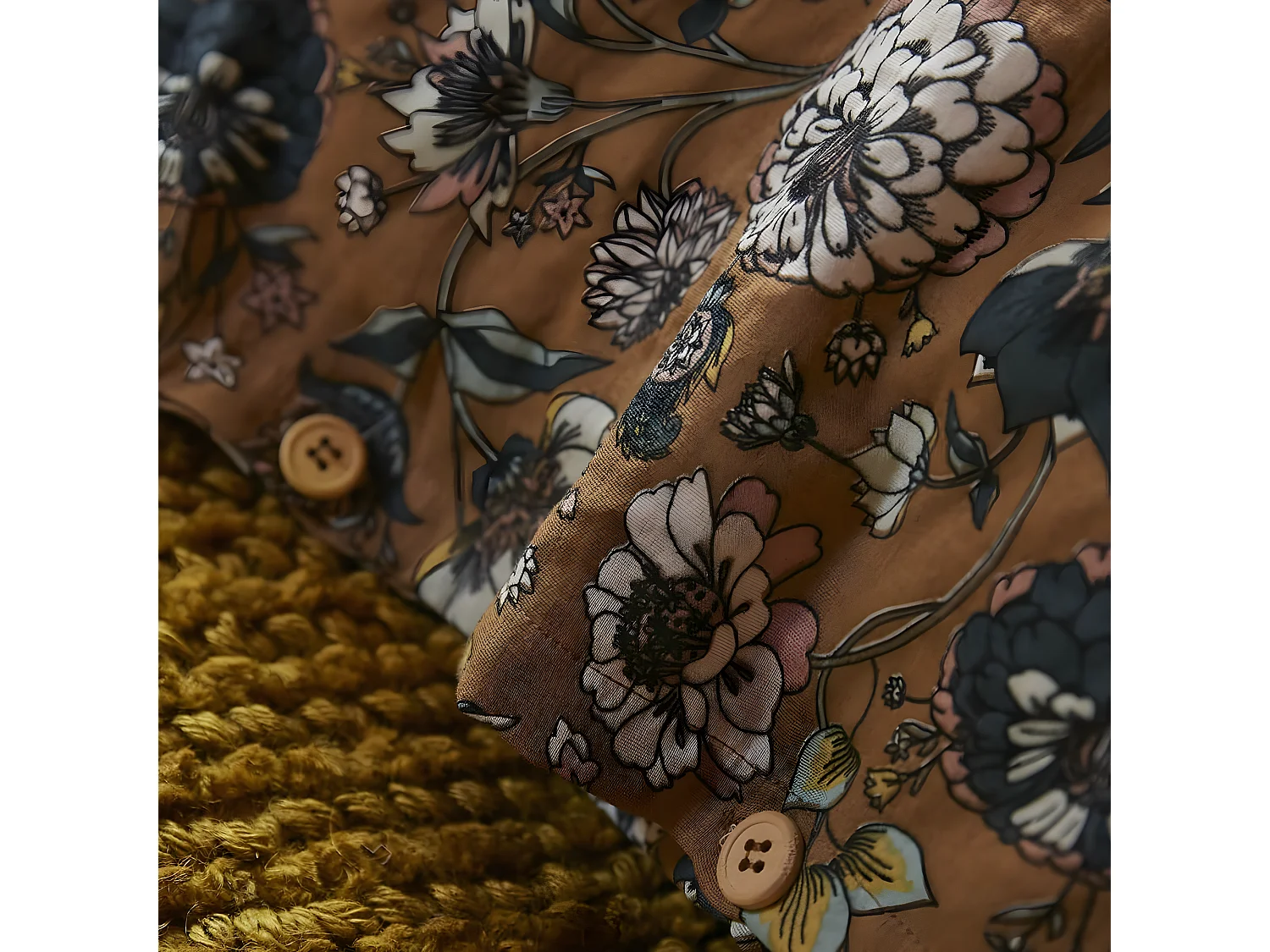 OXALIS - Housse de Couette 200x200cm Gaze de Coton Motifs Fleurs