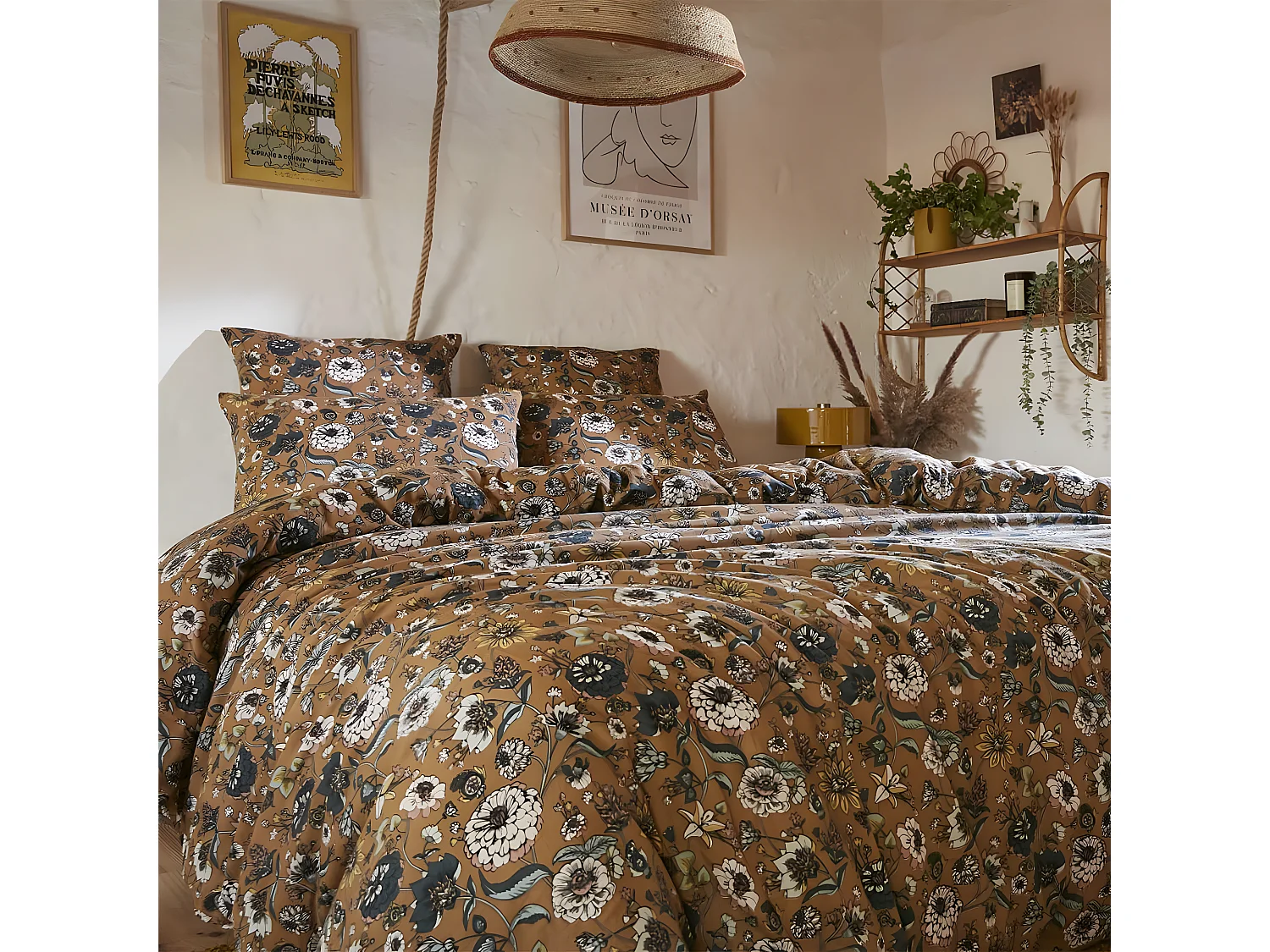 OXALIS - Housse de Couette 200x200cm Gaze de Coton Motifs Fleurs