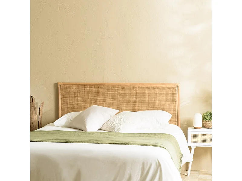 KALLY - Tête de lit rect. 140/160cm 'cannage' rotin couleur brun miel