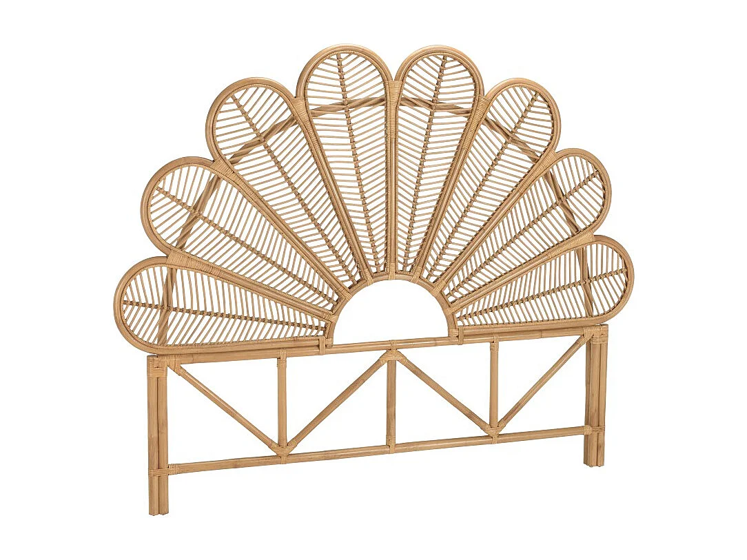 KALLY - Tête de lit demi-lune 140/160cm 'fleur' rotin couleur beige