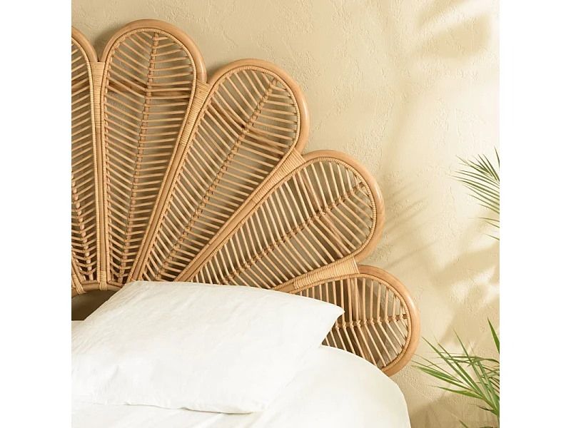 KALLY - Tête de lit demi-lune 140/160cm 'fleur' rotin couleur beige