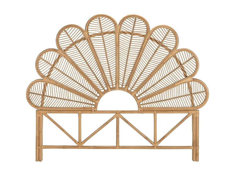KALLY - Tête de lit demi-lune 140/160cm 'fleur' rotin couleur beige