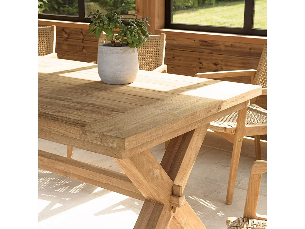 KALLY - Table à manger de jardin 320cm bois teck recyclé pieds croisés