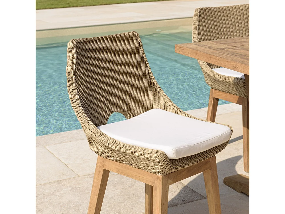 KALLY - Lot de 2 chaises jardin rotin synth. et coussin pieds droits