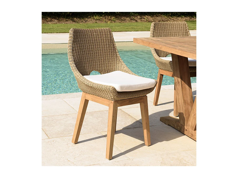 KALLY - Lot de 2 chaises jardin rotin synthétique et coussin, pieds droits