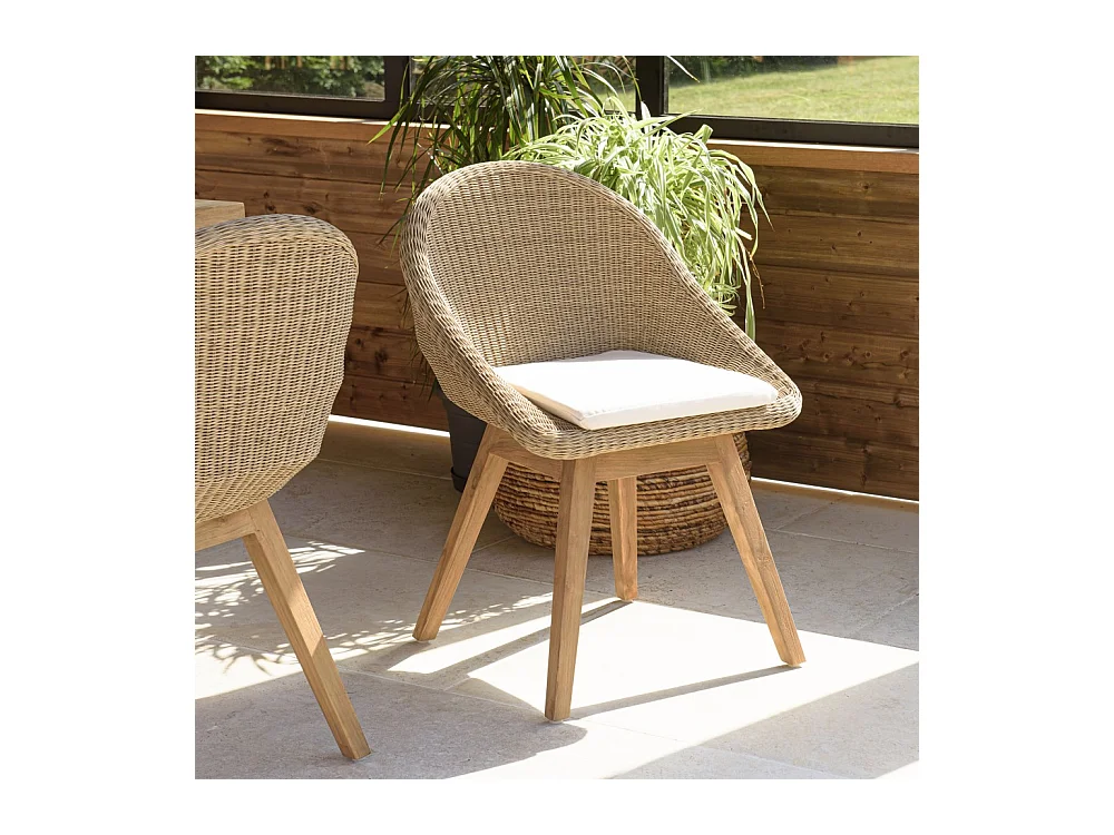 KALLY - Lot de 2 chaises jardin rotin synthétique avec coussin pieds évasés