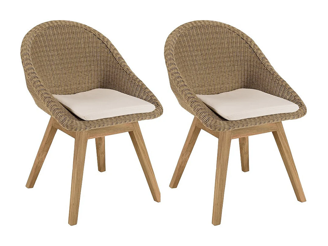 KALLY - Lot 2 chaises jardin rotin synth. avec coussin pieds évasés