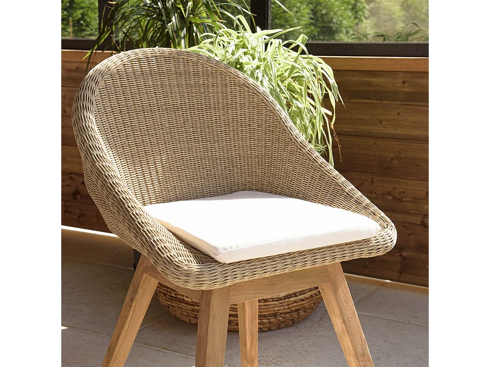 KALLY - Lot 2 chaises jardin rotin synth. avec coussin pieds évasés