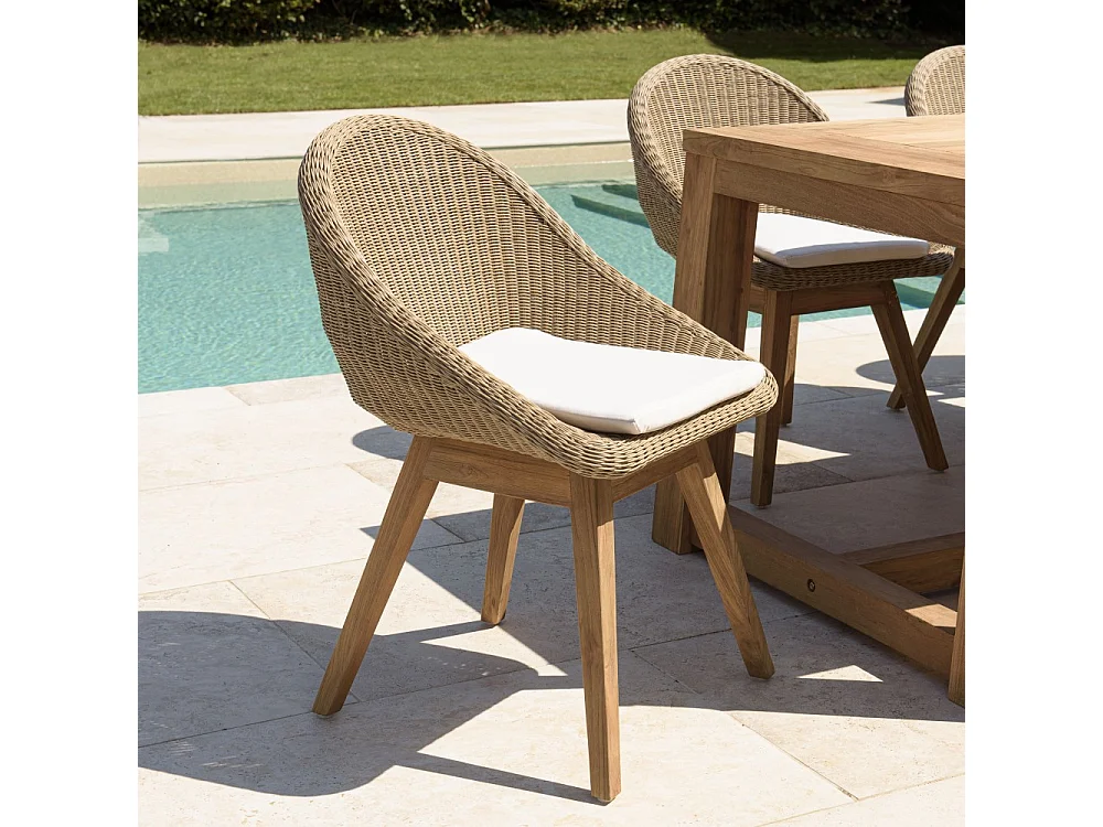 KALLY - Lot 2 chaises jardin rotin synth. avec coussin pieds évasés