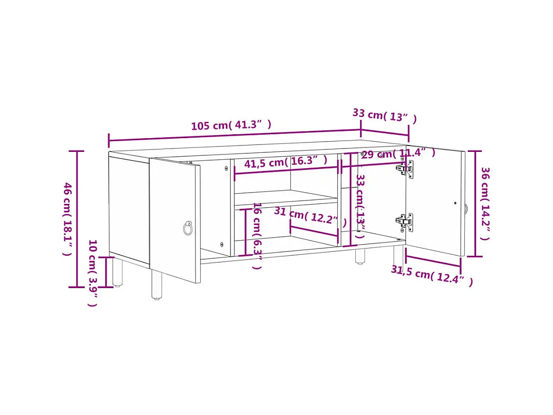 Móvel de TV 105x33x46 cm madeira de mangueira maciça