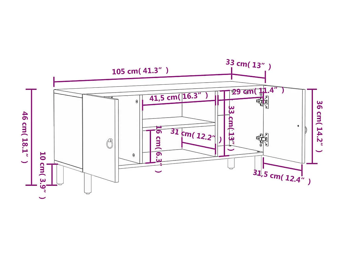 Meuble TV 105x33x46 cm Bois massif de manguier