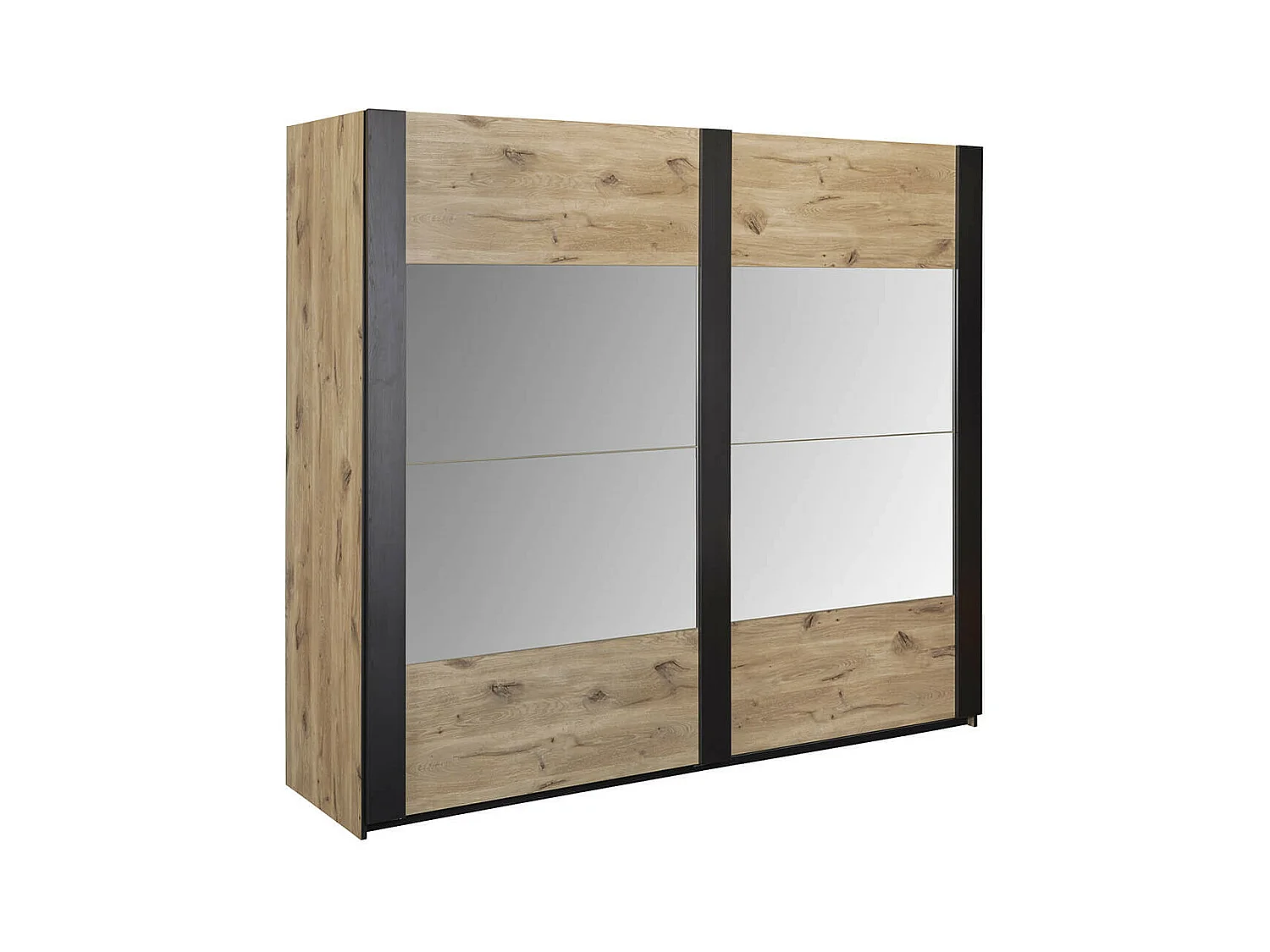 COPOLA - Armoire 2 Portes Coulissantes avec Miroir Aspect Bois Naturel et Noir