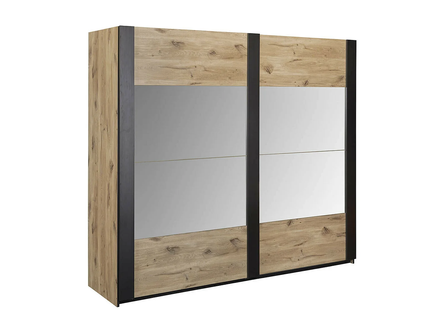 COPOLA - Armoire 2 Portes Coulissantes avec Miroir Aspect Bois Naturel et Noir