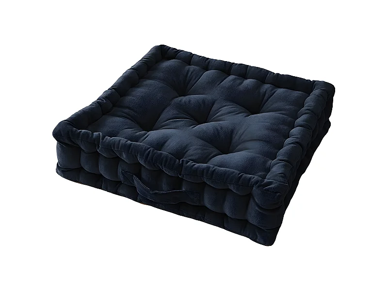 HARRIS - Coussin de Sol 50x50cm Velours de Coton Capitonné Coloris Bleu nuit