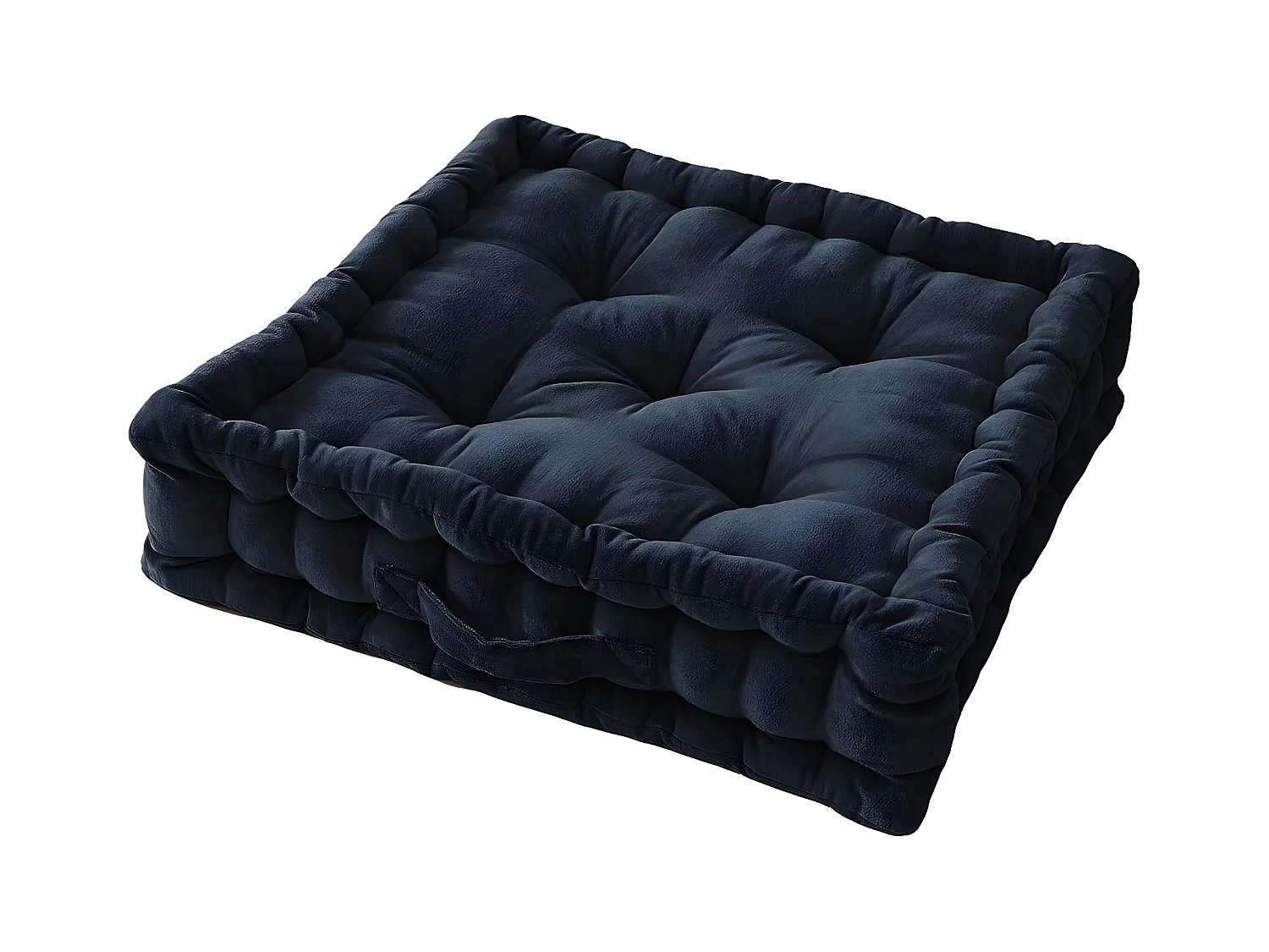 HARRIS - Coussin de Sol 50x50cm Velours de Coton Capitonné Coloris Bleu nuit