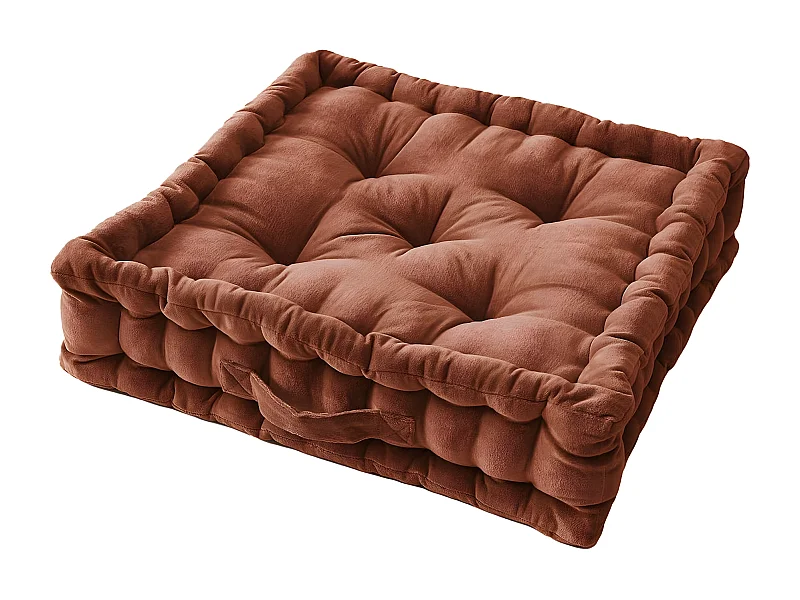 HARRIS - Coussin de Sol 50x50cm Velours de Coton Capitonné Coloris Terracotta